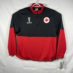 NEW FIFA World Cup 2022 1/4 Zip Top Track Jacket CANADA men's size L black & red